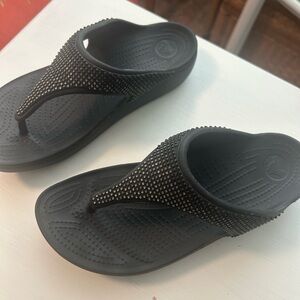 CROCS Black Sandals with Silver Accents